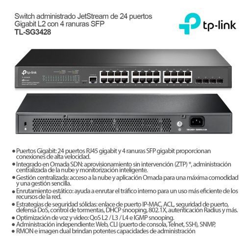 TP-LINK TL-SG3428 JetStream 24-Port Gigabit L2 Managed Switch with 4 SFP Slots - Image 3